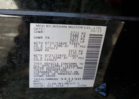 2013 Infiniti Jx35 z USA, uszkodzony, nr VIN 5N1AL0MM0DC343190